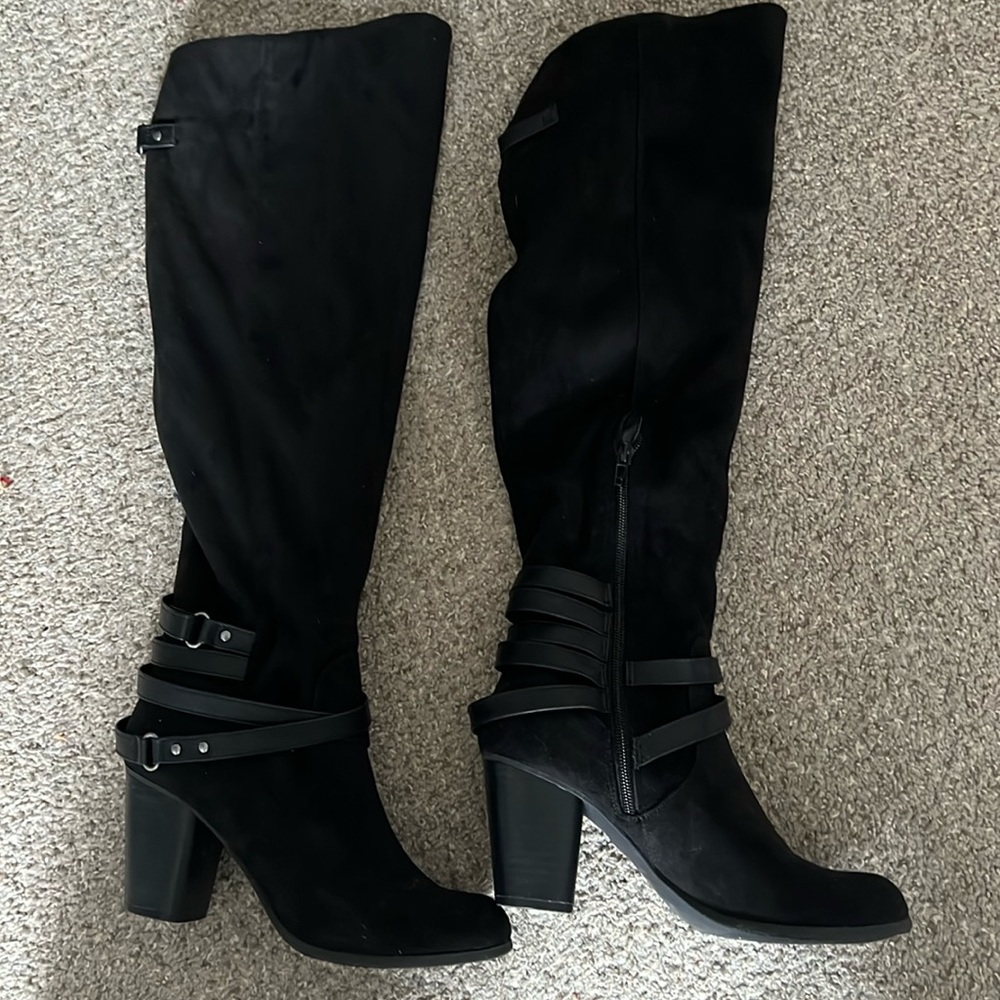 Black suede knee high boots
